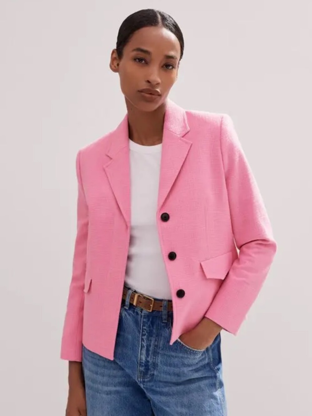 ME+EM Blazer Jacket Cotton Blend Fitted Contour in Pink